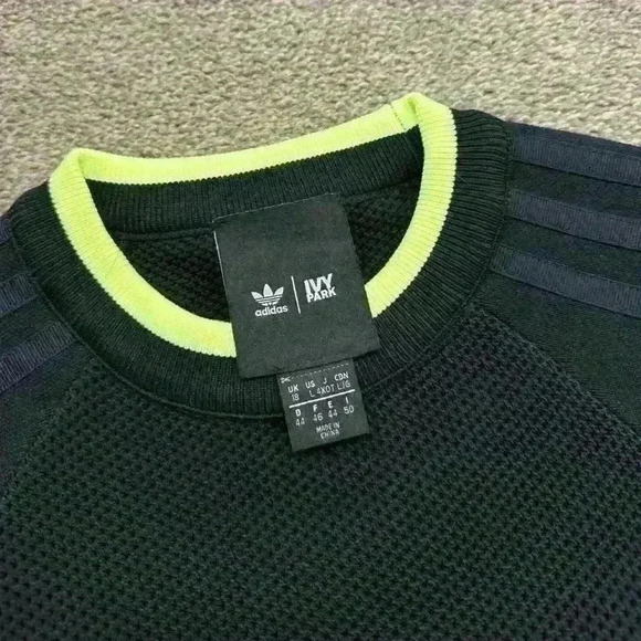 Ivy Park x Adidas netted Jersey crop top Short sleeve crew neck black orange L - Picture 3 of 4